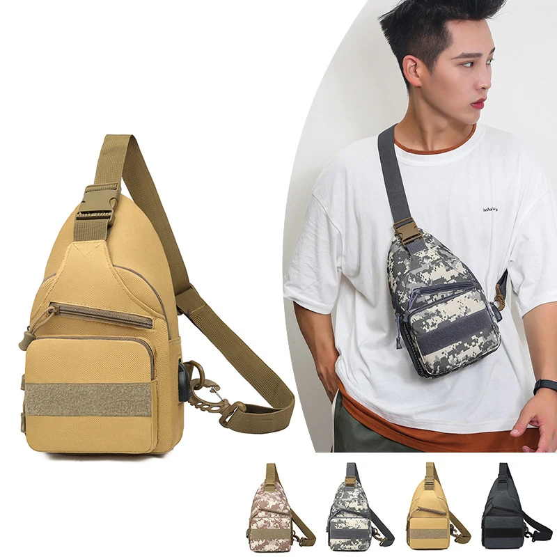 Bolso de pecho táctico para hombre, bolsa de hombro militar para exteriores, bolsa deportiva con puerto USB, bandolera para caza, viaje, Camping - imagen 2
