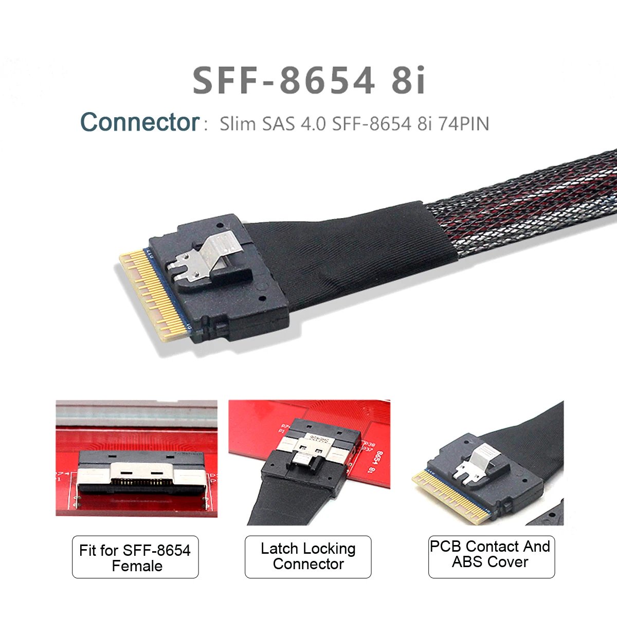 Chenyang-Cable de objetivo SAS Delgado a SFF-8654, 50cm, PCI-E Slim Line SAS 4,0 SFF-8654 8i 74pin Host - imagen 2