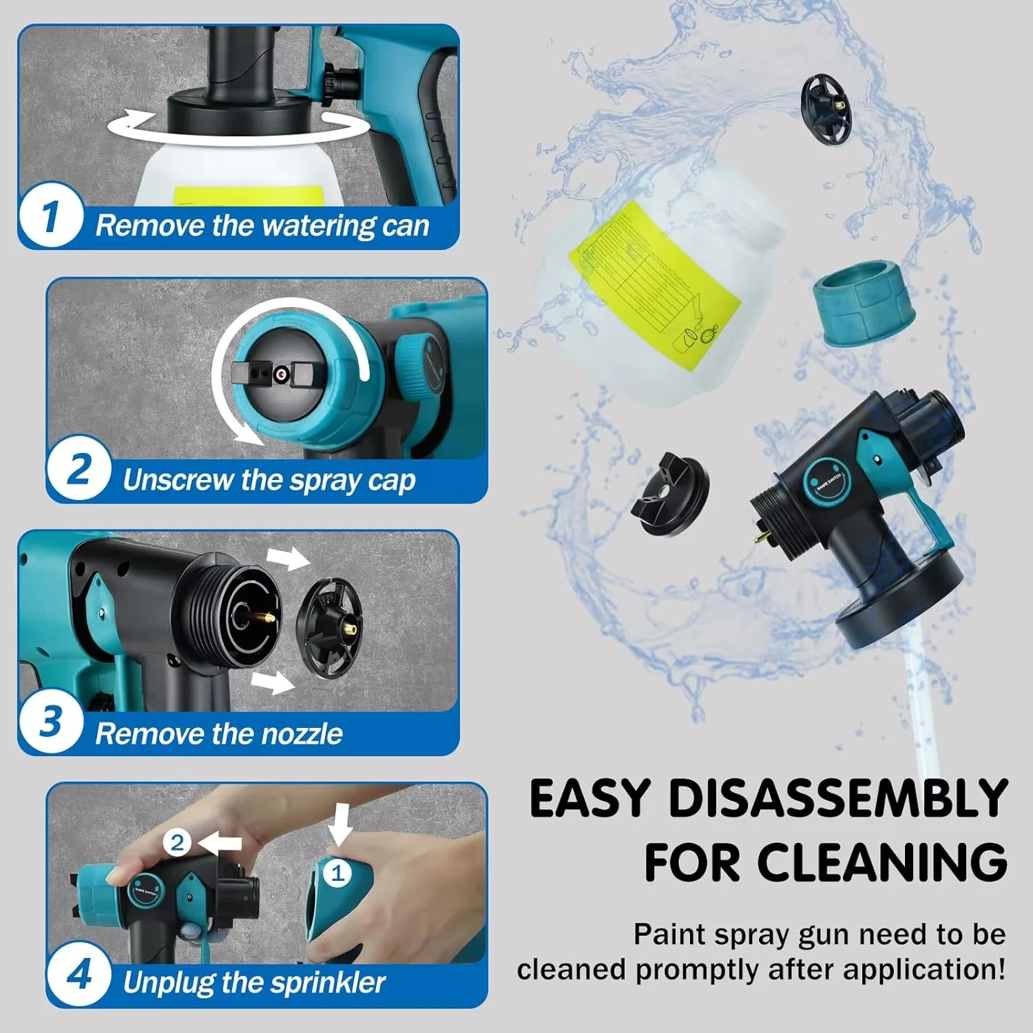 Pistola pulverizadora eléctrica para Makita/Bosch/Dewalt/Milwaukee/Ryobi, pistola pulverizadora de batería de iones de litio de 18V, pulverizador de pintura, valla, pistola eléctrica Cordle - imagen 5