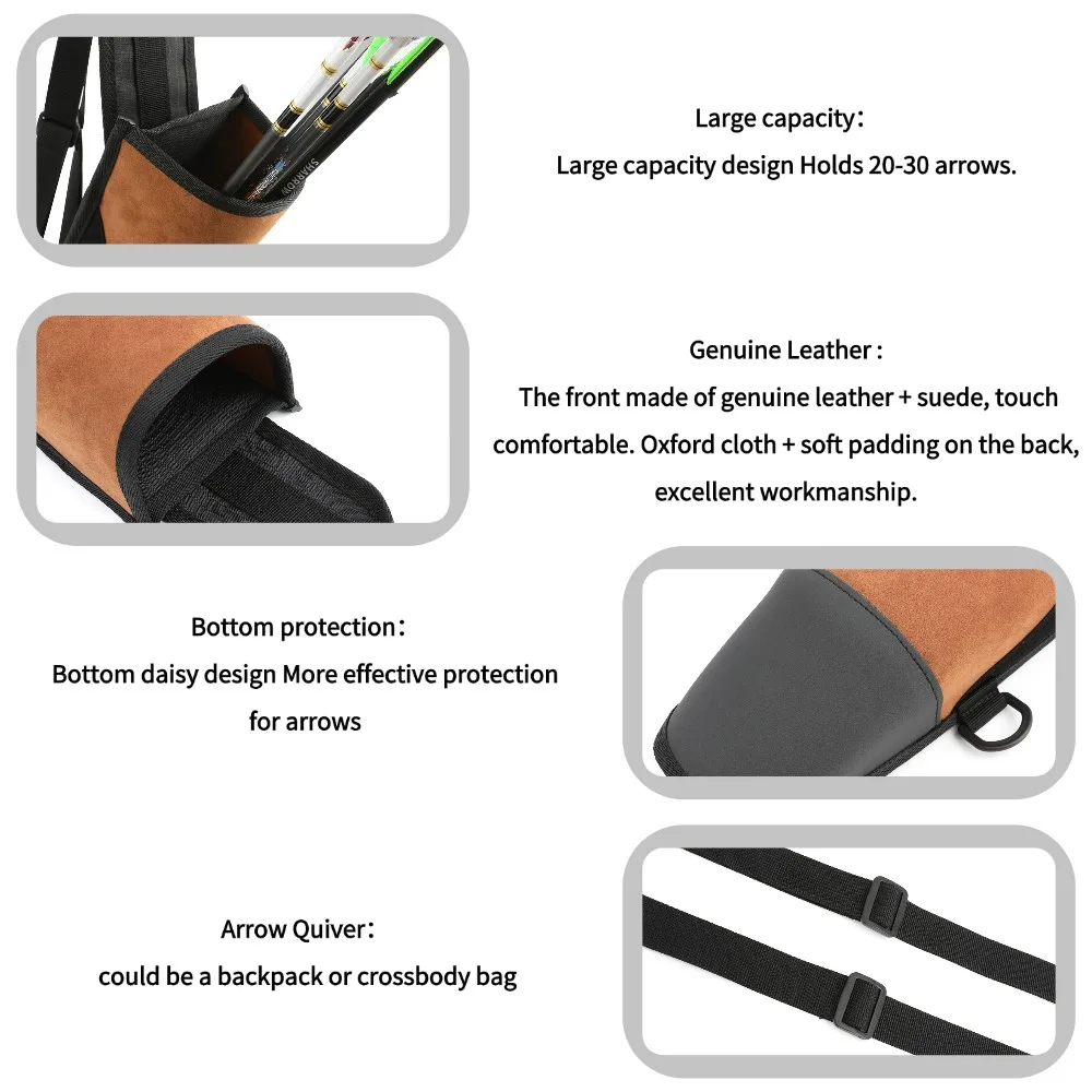 Carcaj de flecha de cuero para hombro/espalda, soporte de flecha portátil de gran capacidad, arco LH/RH, tiro con arco, caza, tiro, objetivo, bolsa de flecha - imagen 3