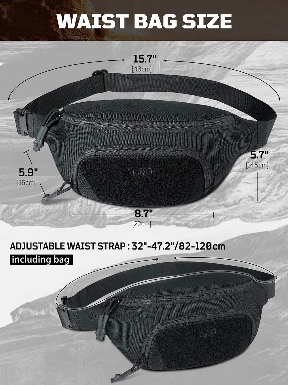 1TG Bolso táctico para hombres, riñonera para hombres y mujeres, bolso cruzado, riñonera táctica para senderismo, yoga - imagen 3