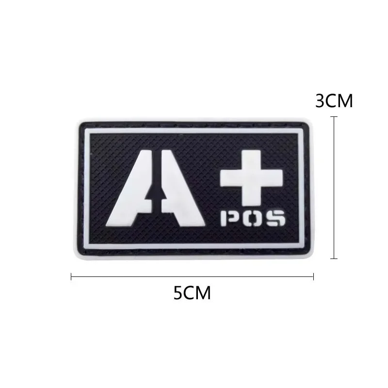 Parches de sangre negativa positiva 5*3CM/A B AB O, insignias tácticas militares de goma de PVC 3D, parches de bucle de gancho que brillan en la oscuridad - imagen 5