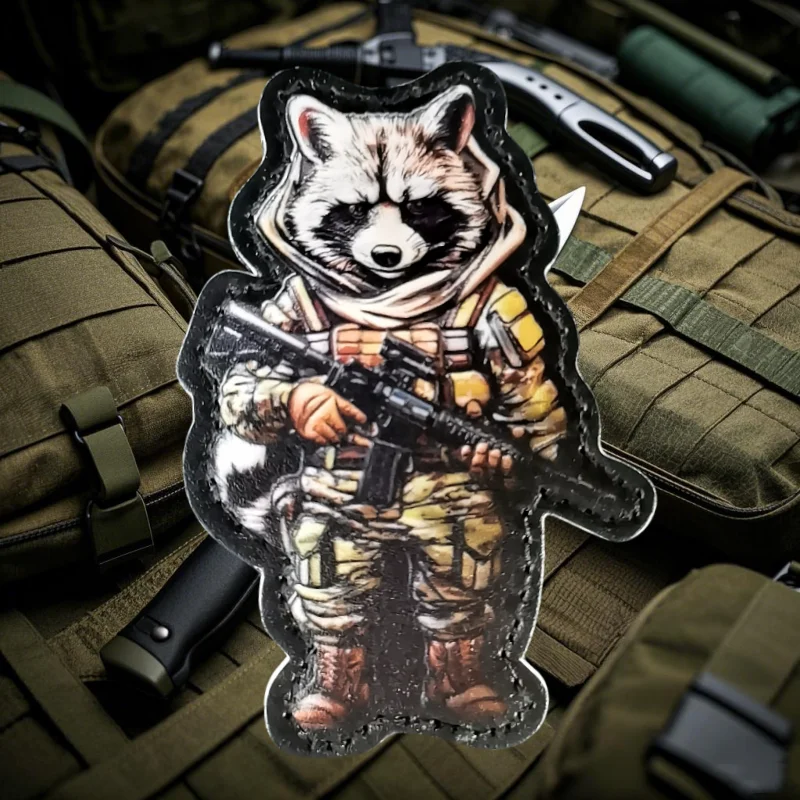 Paño táctico con estampado de mapache, brazalete con gancho y bucle, insignia de moral, emblema militar táctico, accesorios para mochila, pegatina - imagen 5