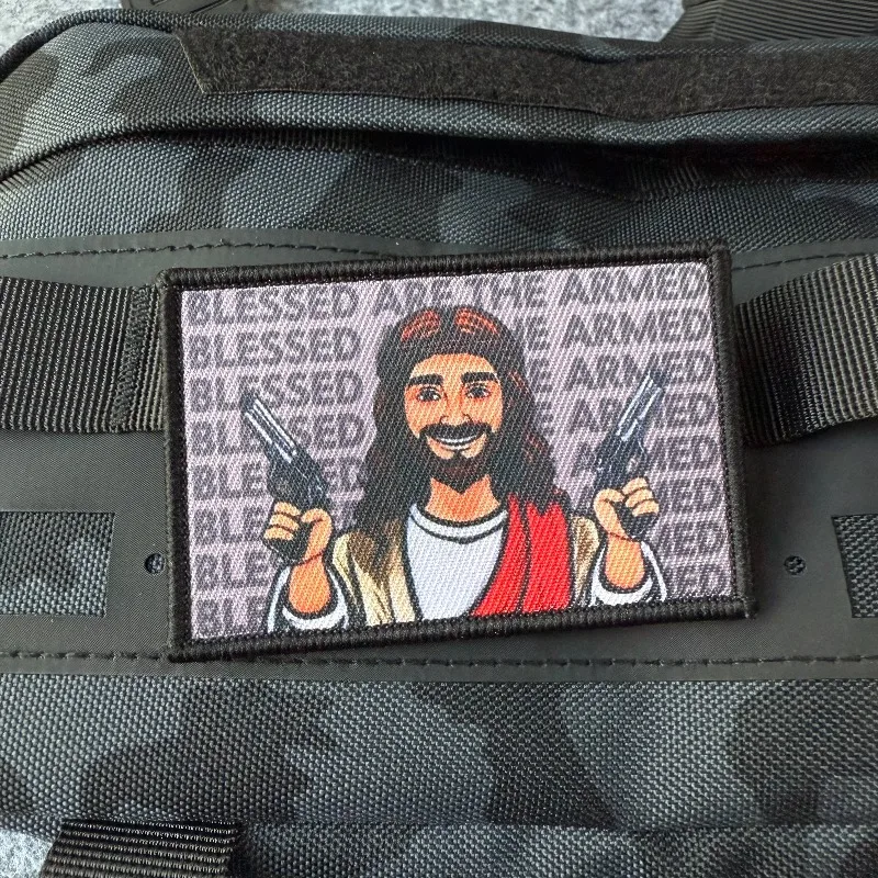 Parche de Jesús con armas, insignia de moral táctica, gancho y bucle, brazalete militar, pegatinas para mochila, accesorios de ropa DIY