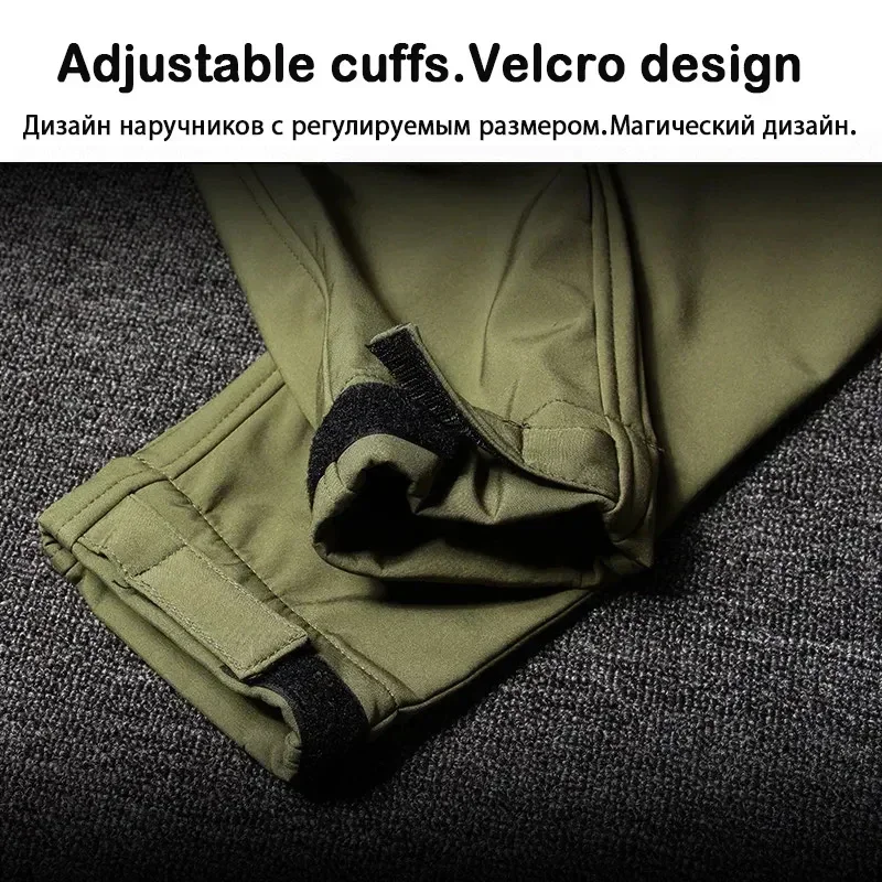 Conjunto táctico para hombre, traje de invierno de piel de tiburón para exteriores, chaquetas impermeables a prueba de viento de concha suave, pantalones Cargo de lana cálidos, uniforme de senderismo - imagen 5
