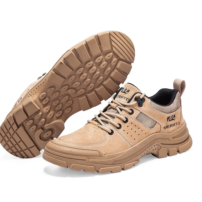 MERRTO-zapatos de senderismo de cuero de vaca para hombre, botas de trekking informales para exteriores, zapatillas ligeras acolchadas, zapatos antideslizantes impermeables - imagen 3