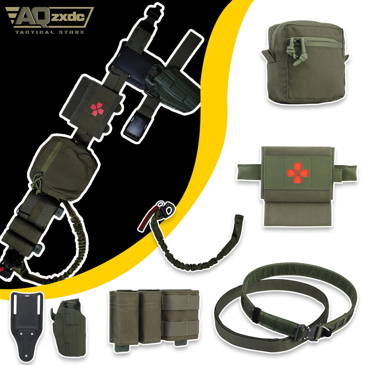 Juego de cinturón militar táctico con funda Universal para mano derecha, Kit médico rápido, bolsa pequeña para artículos diversos, bolsa Triple Mag y Rop para pistola - imagen 2