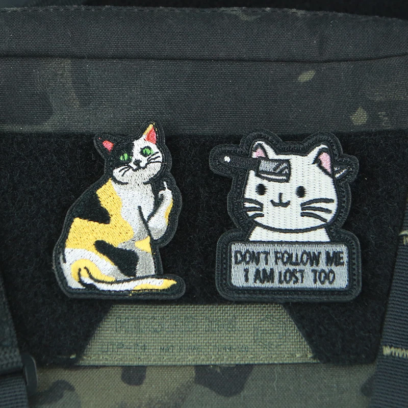 Parches de gancho y bucle bordados de gato de tres flores, accesorio táctico, horquilla, pez, gato, insignia de moral, mochila DIY, pegatina decorativa - imagen 2