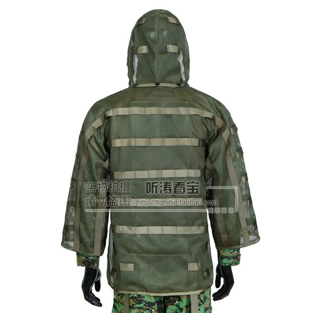 Traje táctico Ghillie de nailon, camuflaje, caza al aire libre, Airsoft, Paintball, bolsillo trasero para vejiga de hidratación de 3L, capucha extraíble - imagen 3