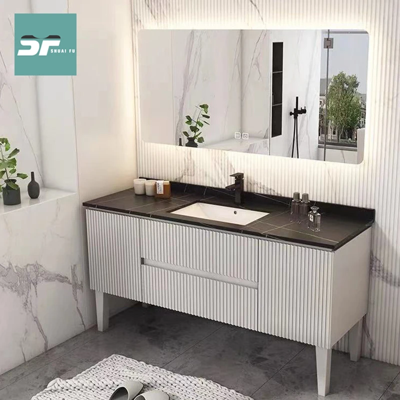 Gabinete de baño de madera maciza, combinación de baño, inodoro, lavabos, lavabo y mesa de lavado, lujo ligero y Simple, Moderno - imagen 4