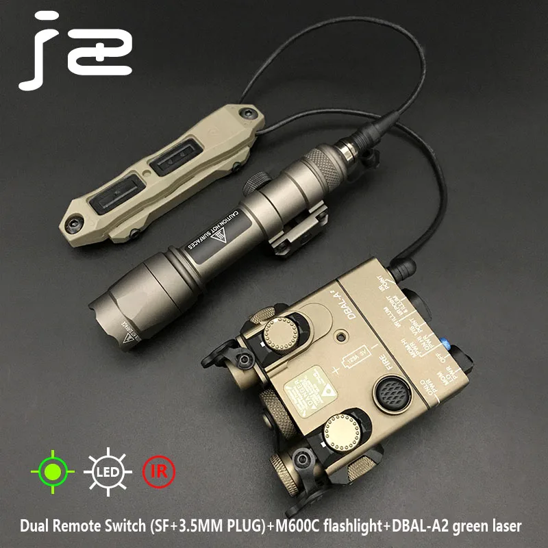 Metal táctico DBAL A2 punto rojo vista peq láser verde IR láser Airsoft Rifle caza armas luces Surefir M300 M600 linterna s - imagen 2
