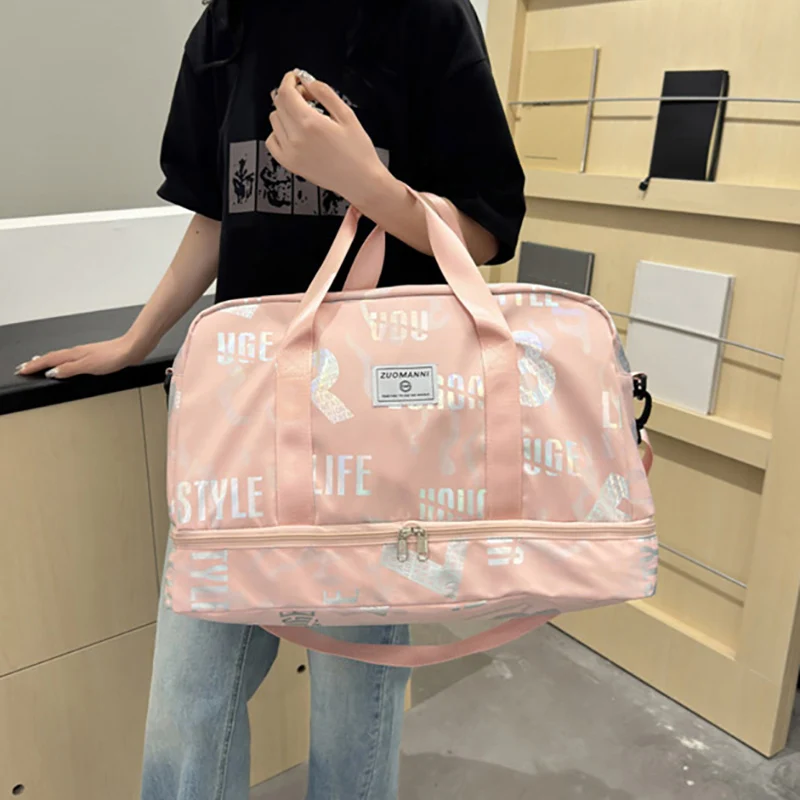 Bolso de hombro tipo bandolera para deportes de gimnasio, compartimento para zapatos, viaje al aire libre, fin de semana, bolso de mano para viaje con separación en seco y húmedo - imagen 4