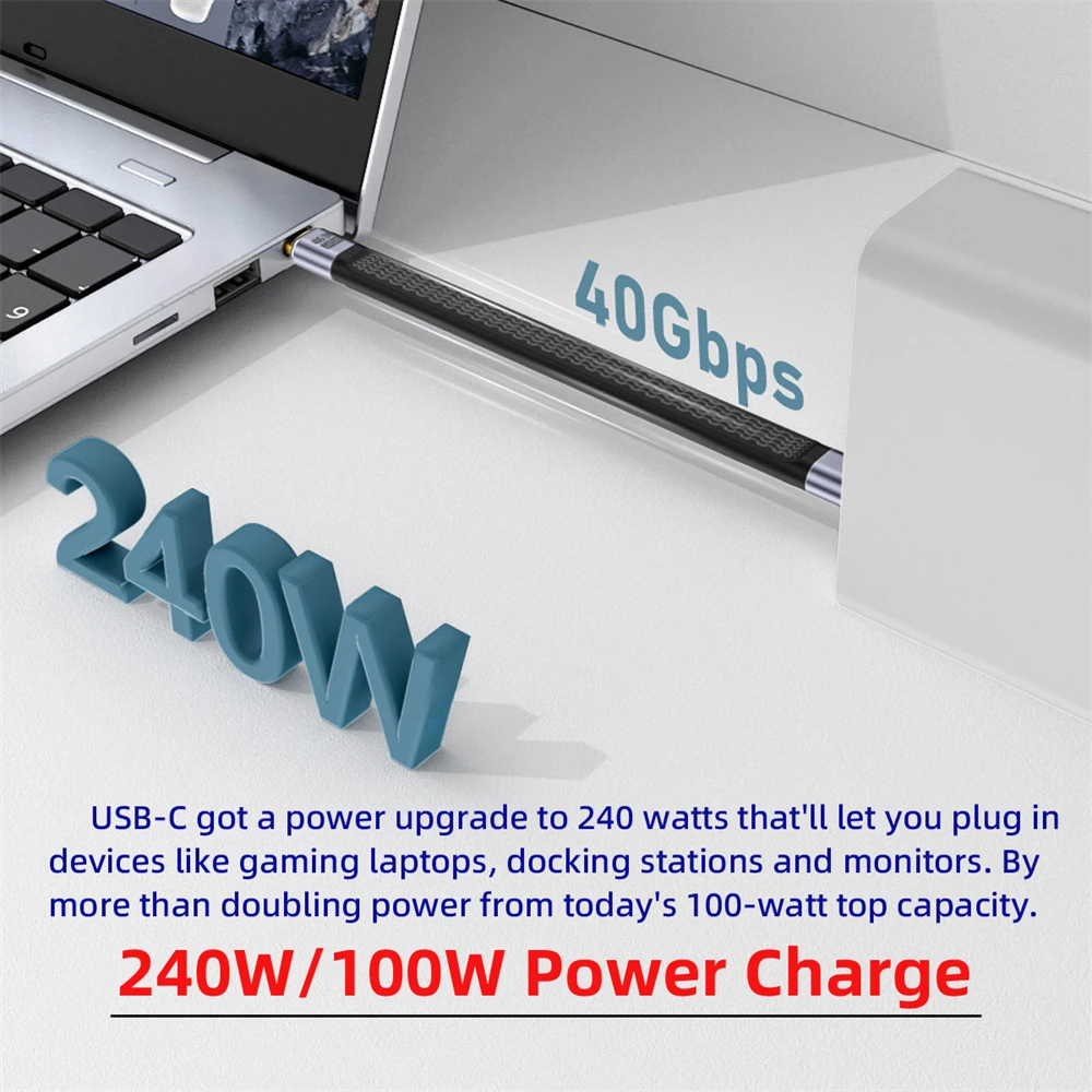 Cable de datos USB 4 Thunderbolt 100W 5A USB C macho a C macho Cable PD rápido 40Gbps 240W 8K plano Delgado FPC para teléfono portátil - imagen 3