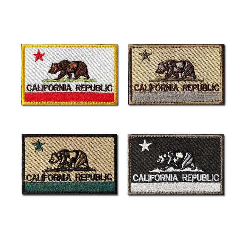 Bordado de bandera del Estado de California, pegatinas de tela de brazalete, parches militares tácticos del ejército de oso, insignias de gancho y bucle - imagen 3