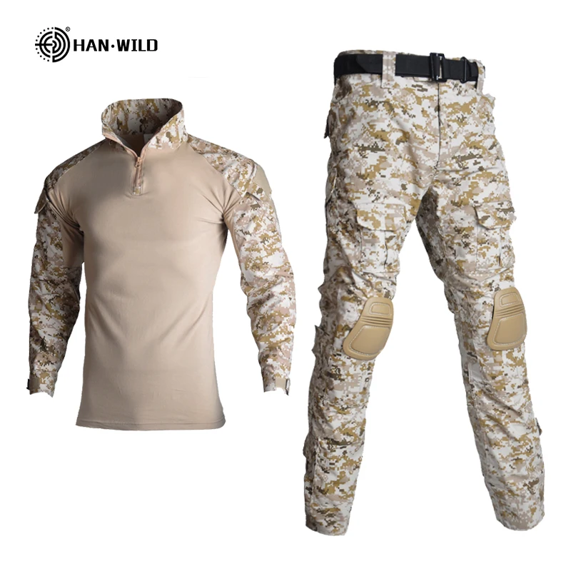 HAN WILD-ropa de Paintball Airsoft para hombre, uniforme de escalada, camisas de camuflaje de combate táctico, pantalones Cargo, trajes con rodilleras - imagen 2