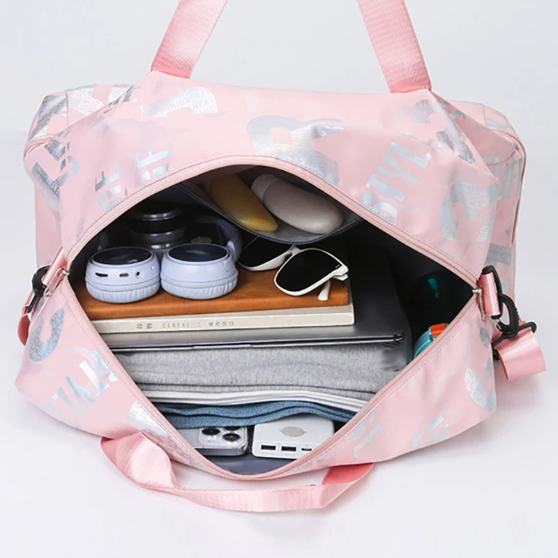 Bolso de hombro tipo bandolera para deportes de gimnasio, compartimento para zapatos, viaje al aire libre, fin de semana, bolso de mano para viaje con separación en seco y húmedo - imagen 5