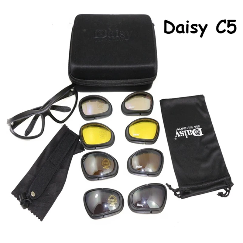 Gafas de sol deportivas protectoras UV400 para exteriores C5, 4 lentes, gafas de seguridad militares para tiro y caza, gafas tácticas - imagen 5