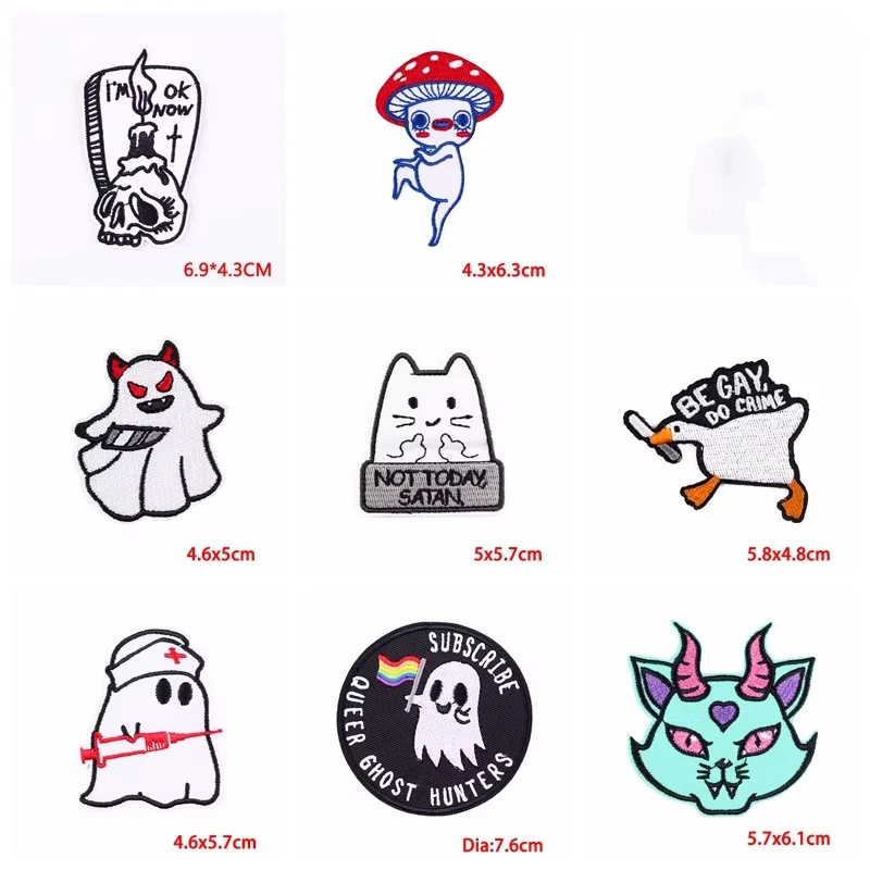 Parche bordado de fantasma para planchar en la ropa, pegatinas para coser, dibujos animados, Animal, gato, 10 piezas - imagen 4