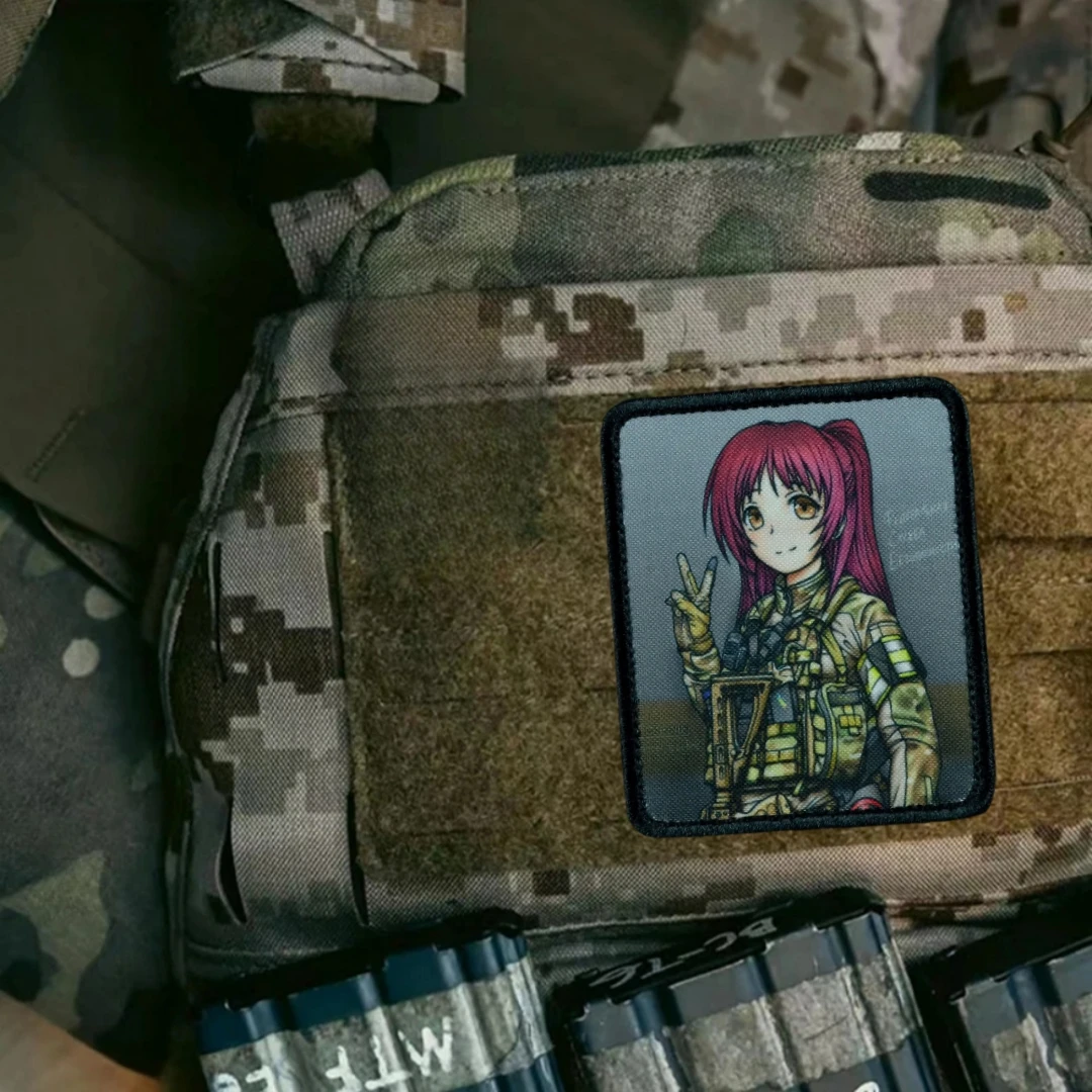 Parche táctico "Manga FSB", insignias de Moral de niña de pelo rojo en la mochila, pegatina de impresión, parches de gancho y lazo, ropa - imagen 3