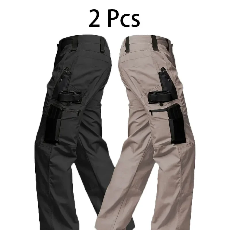 Pantalones tácticos para hombre, ropa de entrenamiento con múltiples bolsillos, ropa de trabajo de camuflaje militar, pantalones para exteriores, pantalones de combate, ropa para hombre, 2 uds. - imagen 2