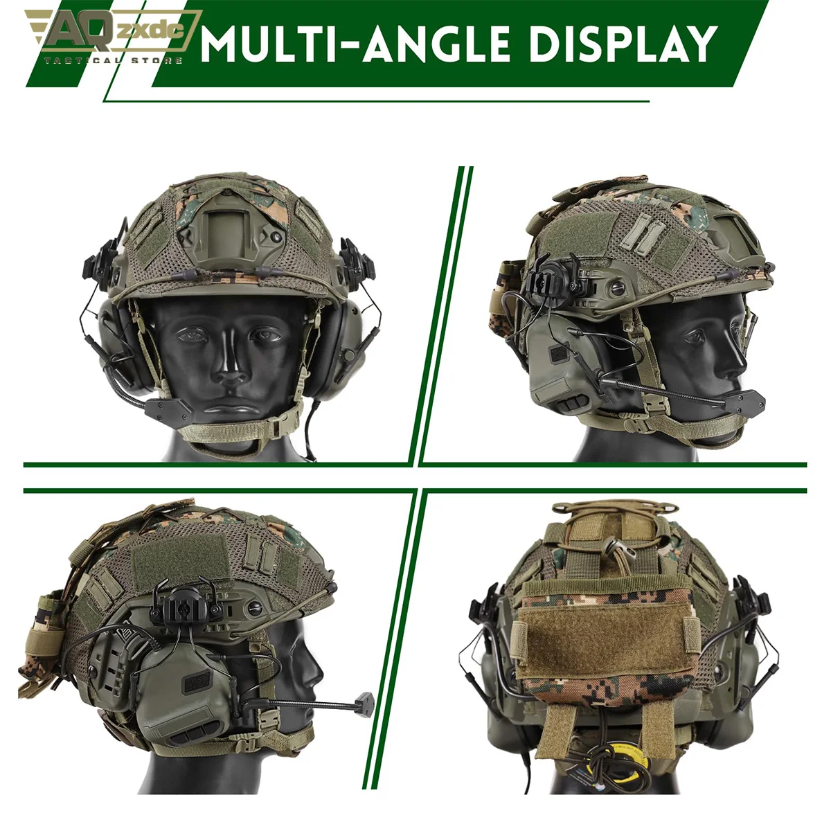 AQzxdc Casco táctico con auriculares, 4 en 1 ajustable mejorado con funda para casco para Airsoft Cosplay Equipo militar Juego de guerra - imagen 4