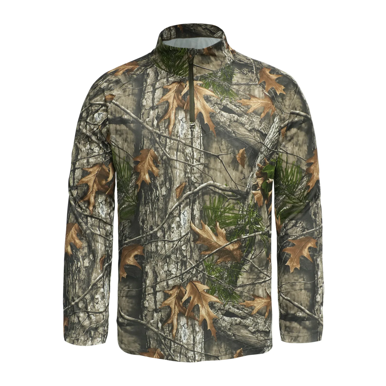 Camisa de pesca de caza de camuflaje biónico de árbol de alta calidad, medio cárdigan 1/4, camisa deportiva elástica de manga larga con protección UV - imagen 4