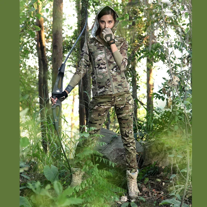Pantalones tácticos de caza de camuflaje para mujer, pantalones de entrenamiento táctico para senderismo al aire libre, pantalones elásticos de algodón con múltiples bolsillos - imagen 2