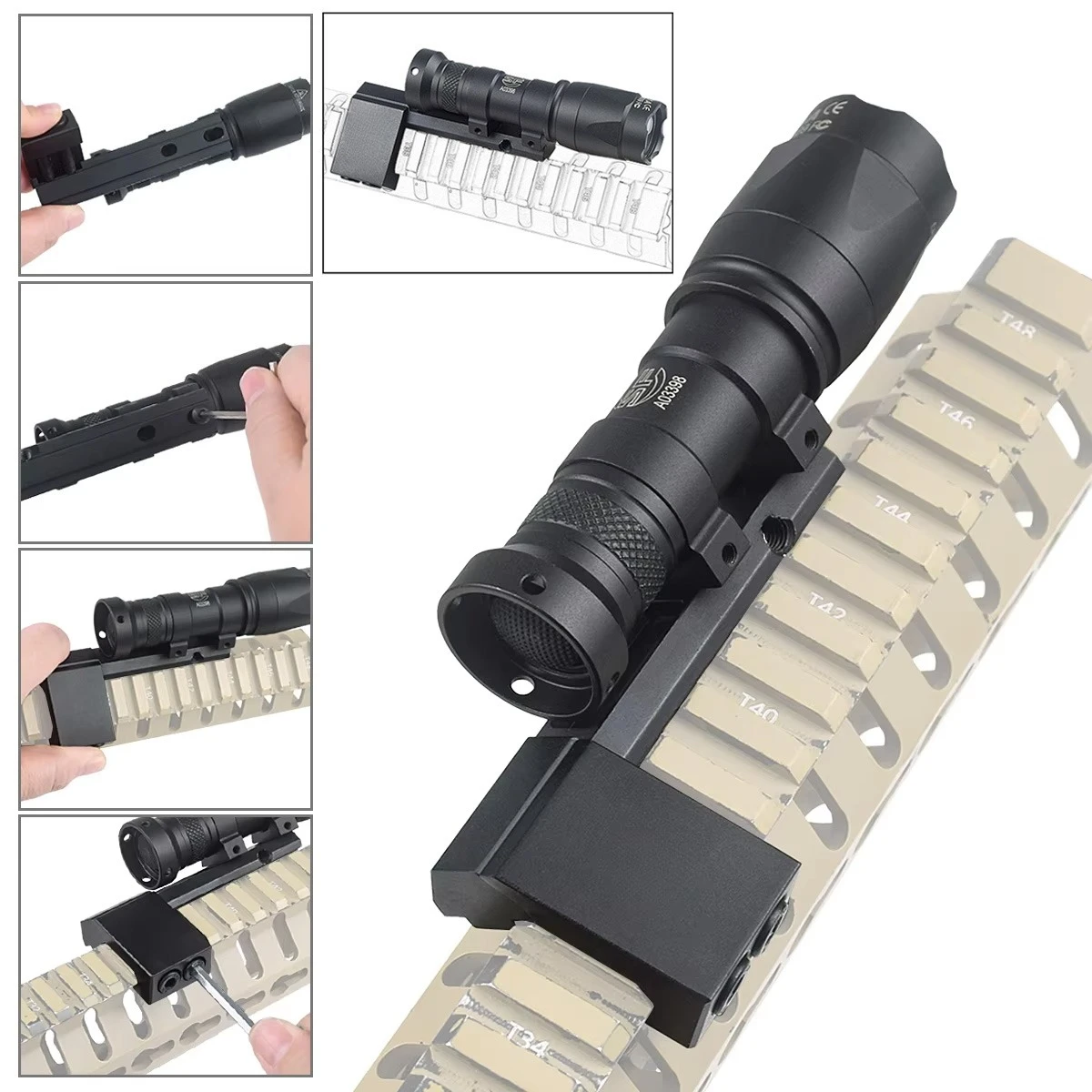 Linterna táctica M300 M600, Base de montaje compensado compatible con riel de 20mm, Mlok keymod, armas LED, luz de explorador, accesorios de caza Airsoft - imagen 3