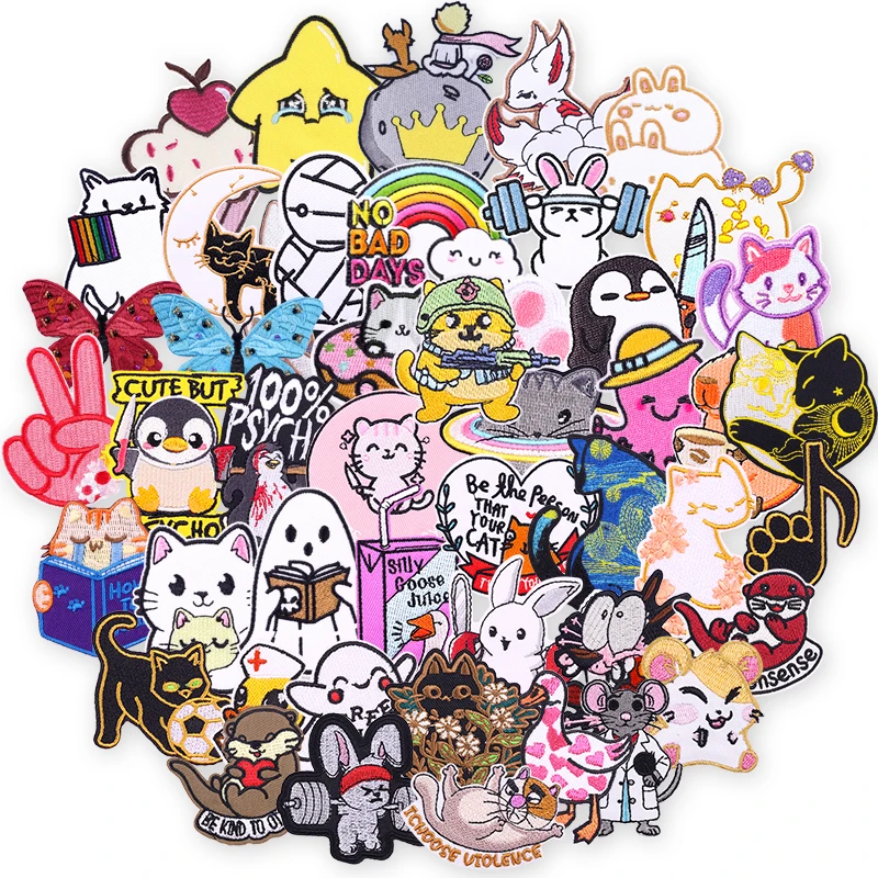 10/20/30/40/50 Uds. Parches bordados de animales lindos para ropa, parches para planchar con gato conejo de dibujos animados para insignias de ropa - imagen 2