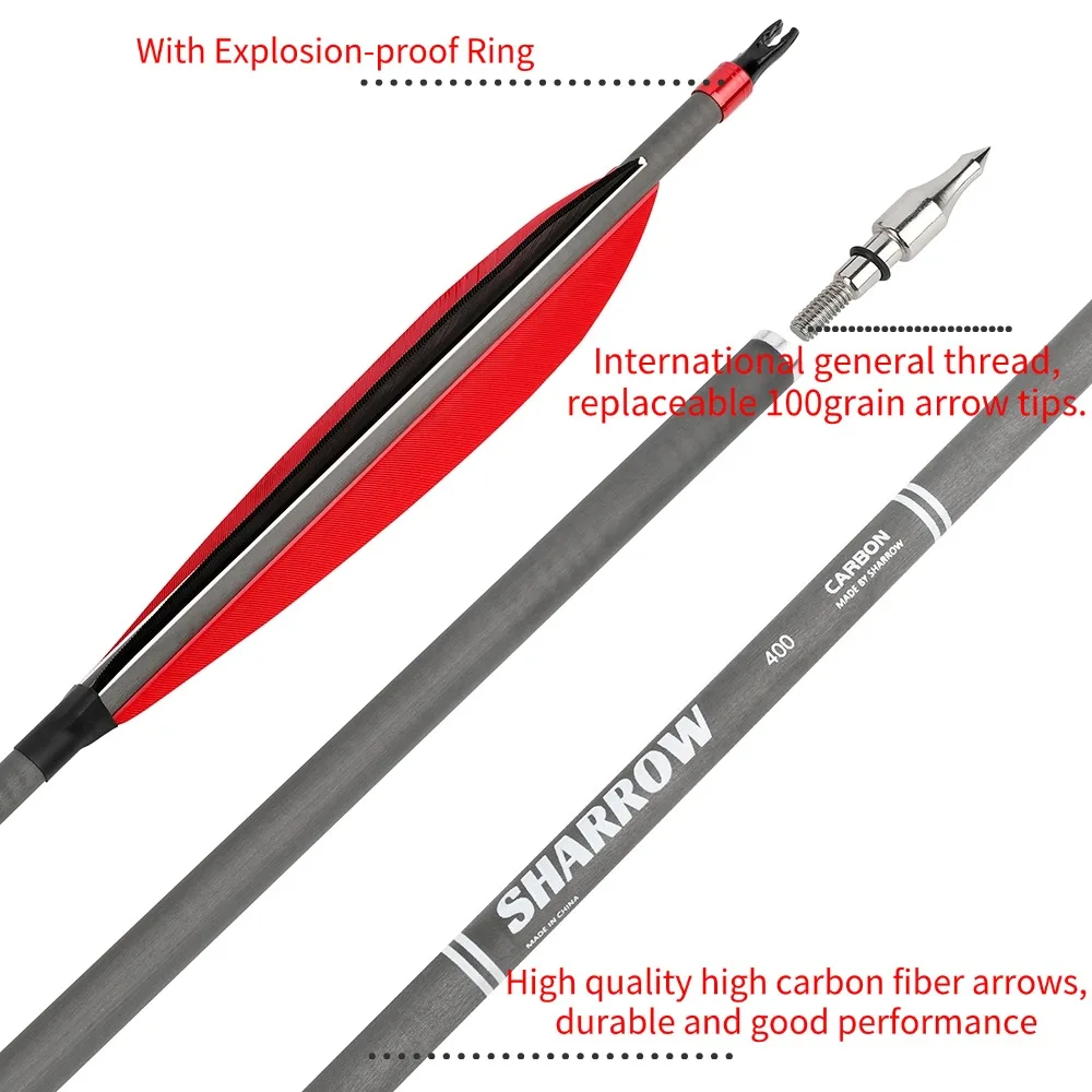 6/12 Uds 31,5 pulgadas flecha de carbono mezclado ID 6,2mm columna 400 flecha pluma de pavo arco recurvo tiro con arco caza flechas de objetivo - imagen 3