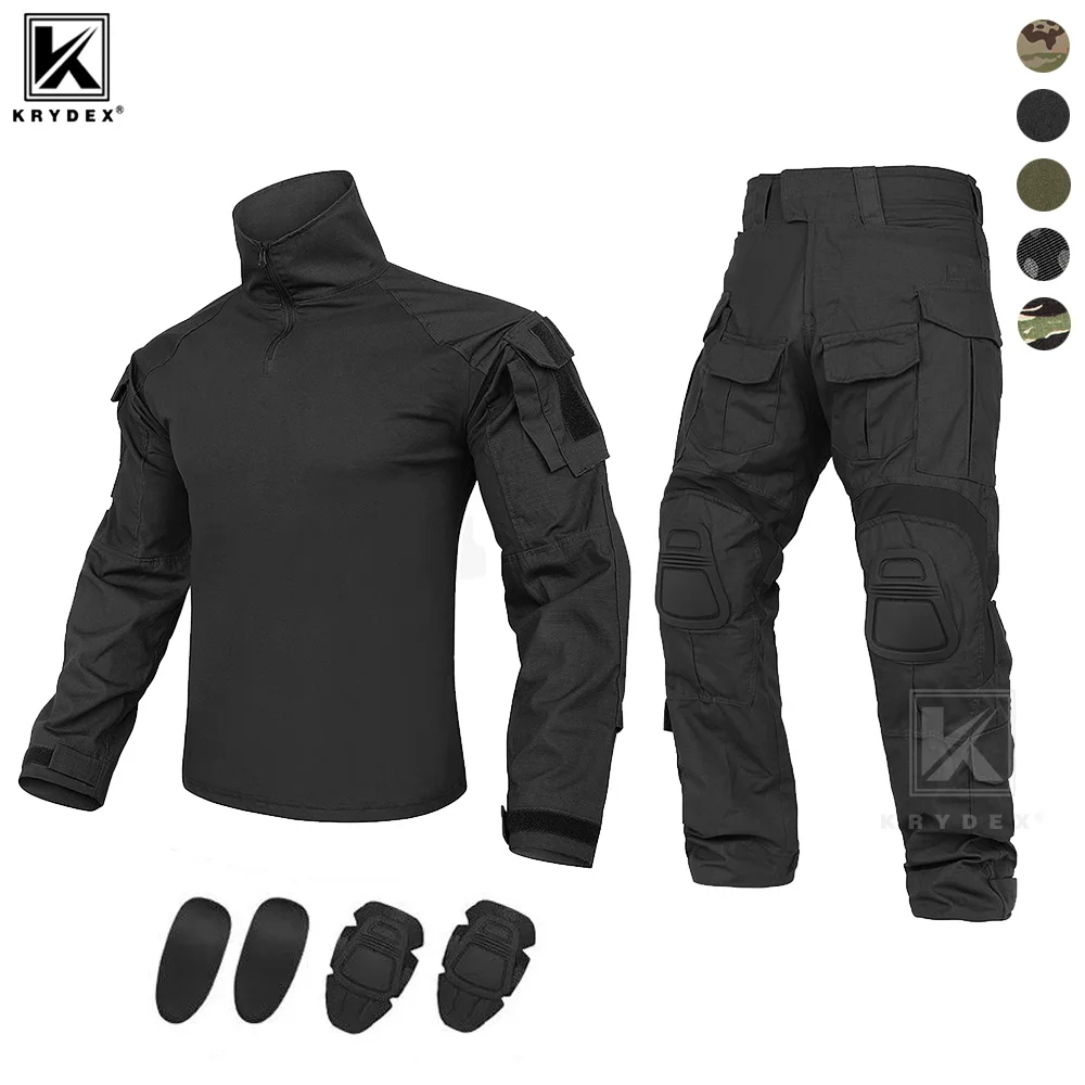 KRYDEX-uniforme de combate táctico Gen3, camisa y pantalones para caza al aire libre, Kit de traje Ranger Green Camo, Tops de camuflaje negro, pantalones
