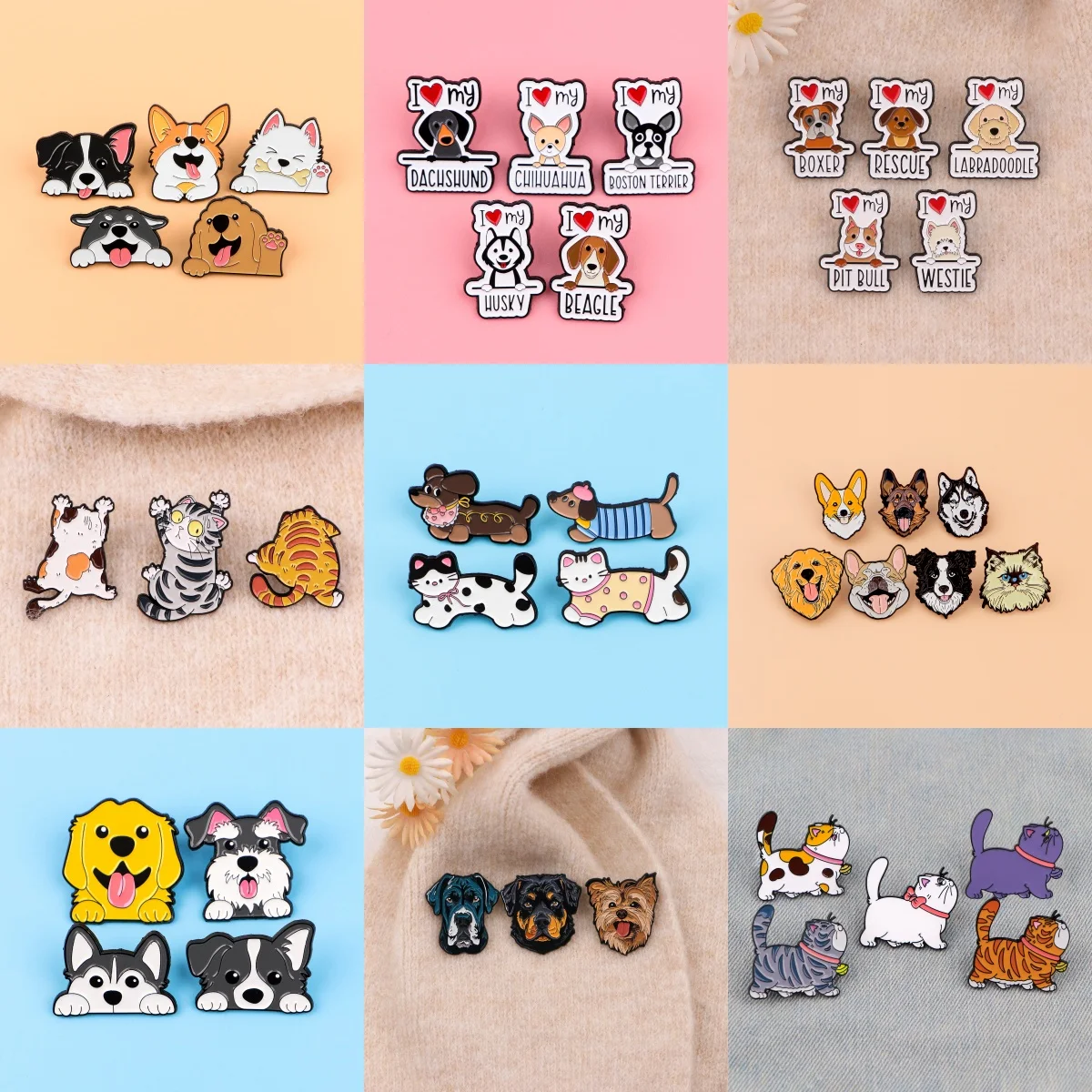 Alfileres esmaltados de gato para mascotas, broche de perro salchicha de dibujos animados, Pin de solapa de Metal, insignia, accesorios para mochila, joyería de animales, regalos para amigos