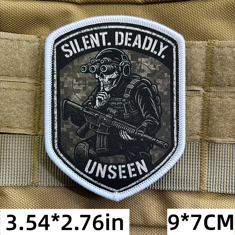 Parche Táctico Silencioso y Mortal AR15 Reaper, Insignia de Moral, Parches Impresos con Gancho y Bucle, Parche Militar para Mochila, Adhesivo de la Muerte - imagen 3