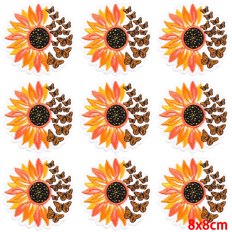 Parche de flores y mariposas para planchar en la ropa, parches bordados de dibujos animados para costura de ropa, insignias fusionables, 10 unidades por lote - imagen 2