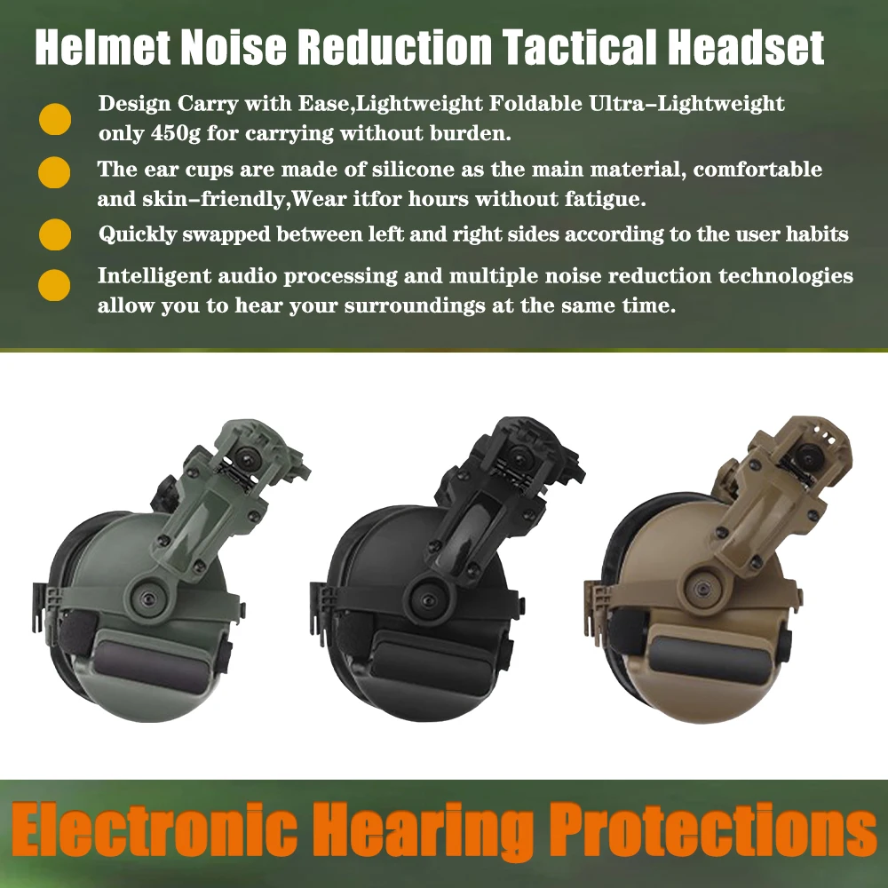 Auriculares tácticos para casco, orejeras con reducción de ruido, auriculares de comunicación electrónica para tiro Airsoft, auriculares de silicona - imagen 5