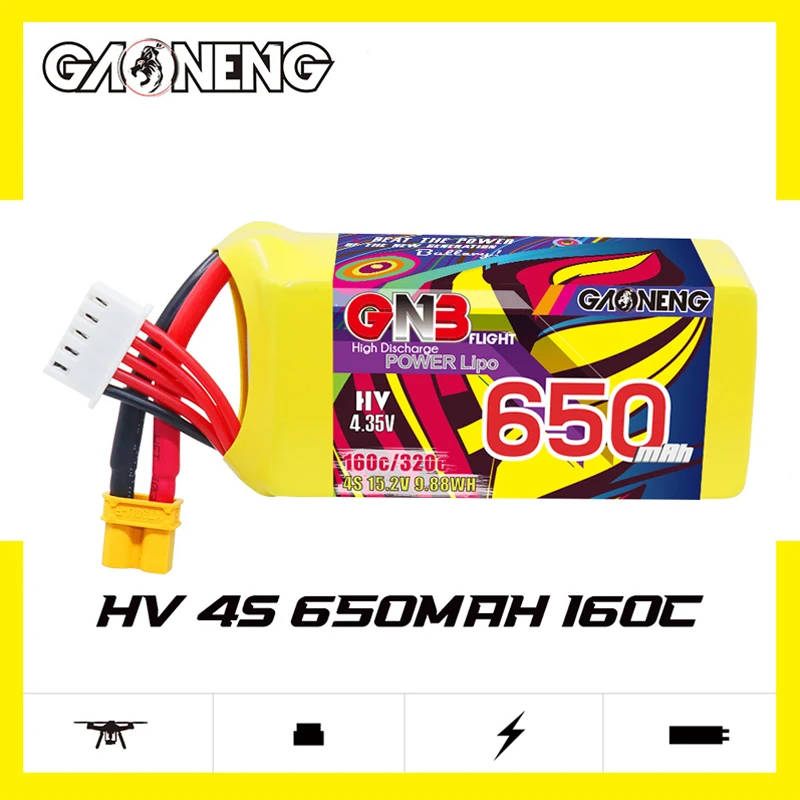 Batería LiPo GNB 4S 15,2 V 650mAh 160C/320C para Dron con control remoto FPV Quadcopter helicóptero avión RC piezas 4S batería - imagen 2