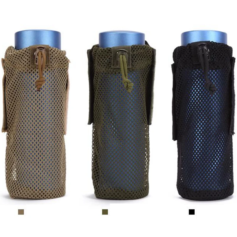Molle-Bolsa de botella de agua para exteriores, bolsa de almacenamiento de botella de agua de malla Plegable ligera, bolsa de botella de agua para acampar, senderismo, ciclismo