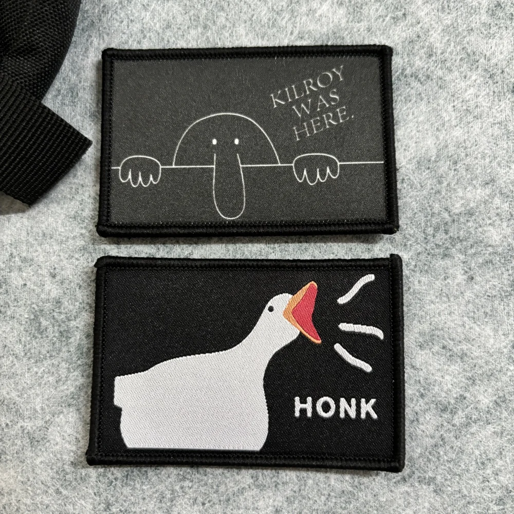 Kilroy era aquí parche táctico Goose Honk impreso parches de gancho y bucle insignia de moral militar brazalete del ejército apliques sombrero pegatinas