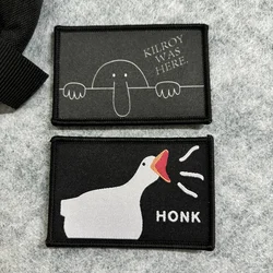 Kilroy era aquí parche táctico Goose Honk impreso parches de gancho y bucle insignia de moral militar brazalete del ejército apliques sombrero pegatinas