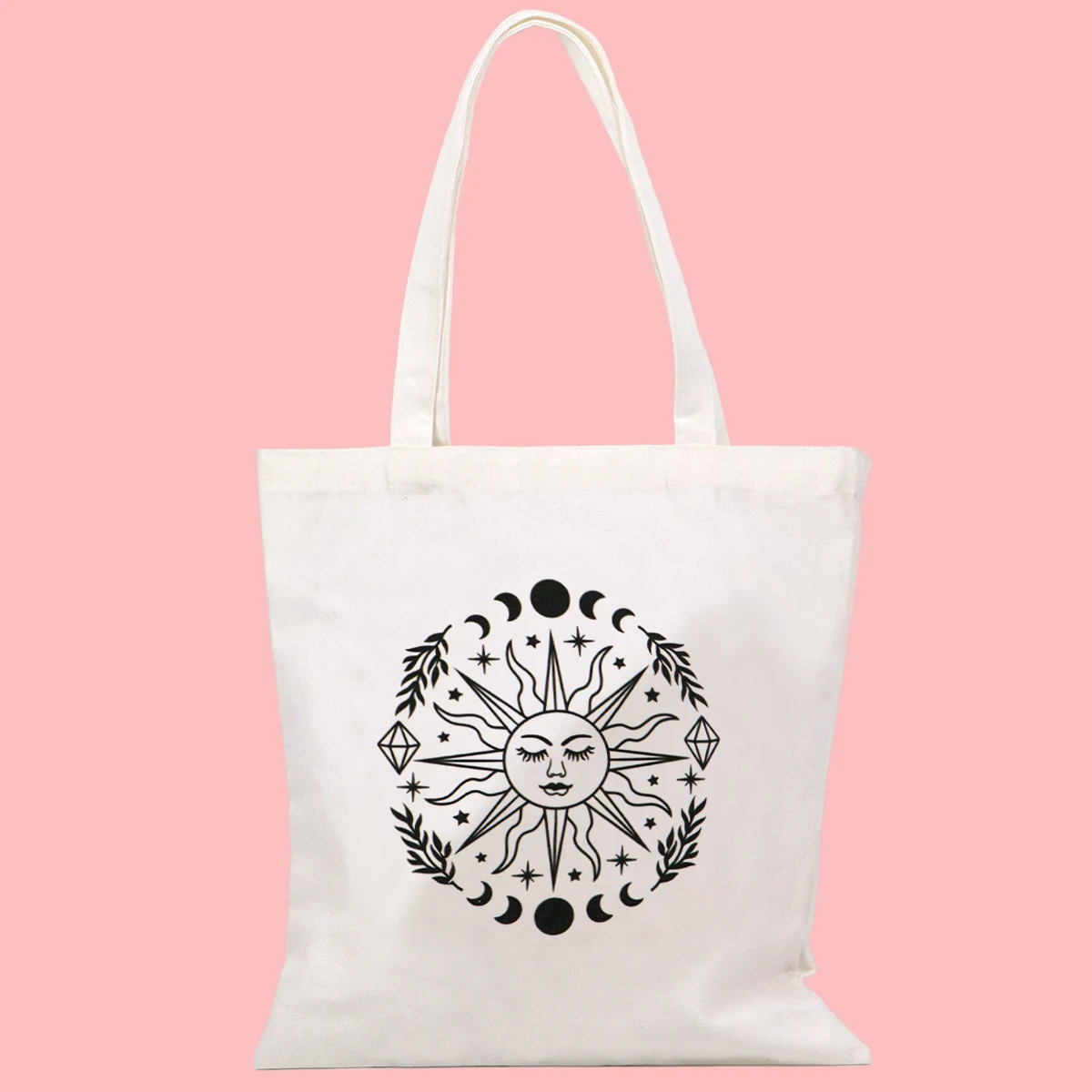 Bolso de lona de sol y luna, bolso de mano plegable, organizador de almacenamiento portátil, bolso de compras para mujer, bolso de hombro de colegio - imagen 3