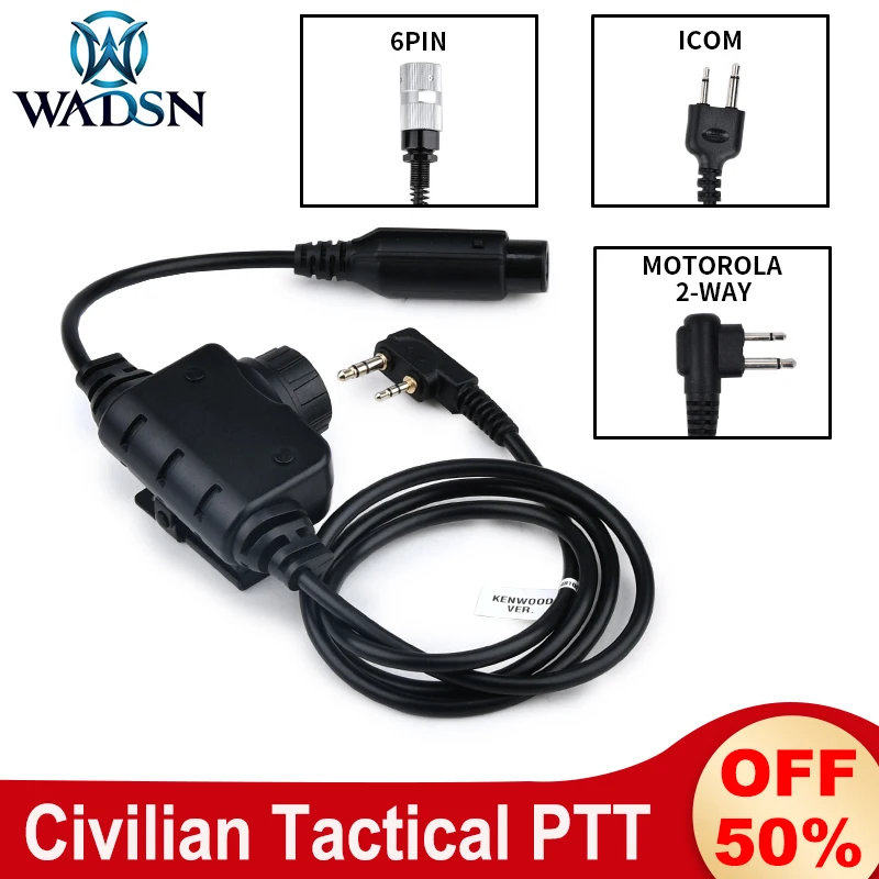 Accesorios tácticos PTT Conector de 6 pines Kenwood para auricular militar Baofeng Cable de transmisión por presión U94 Airsoft - imagen 2