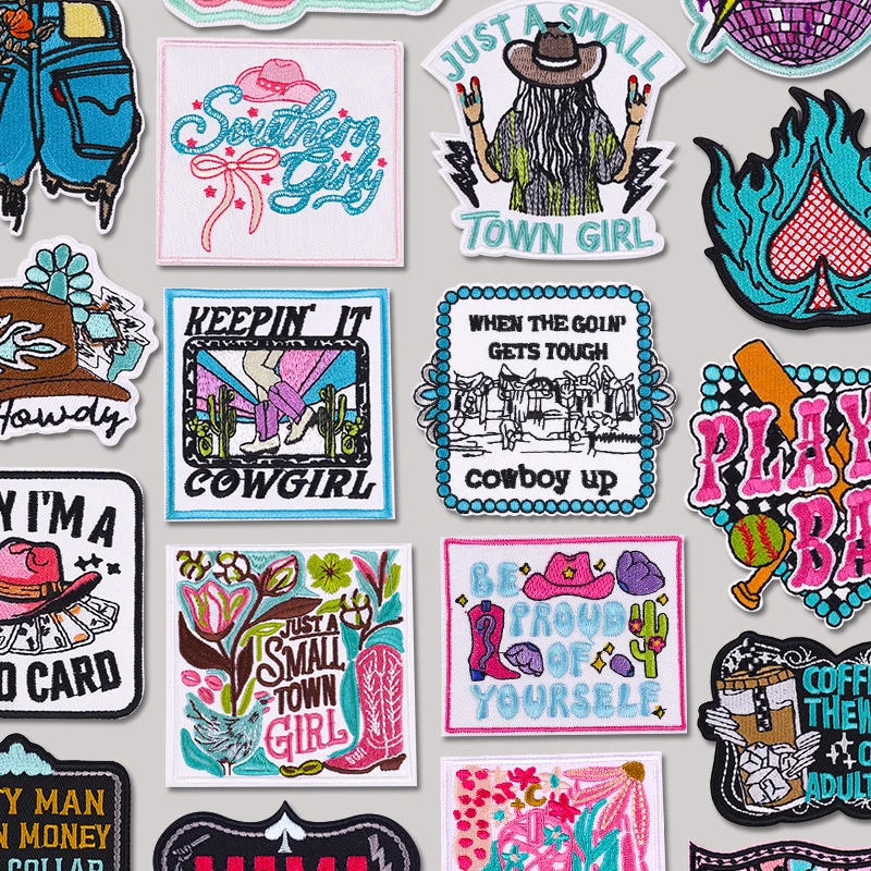Parches bordados de vaquera occidental/Cowboy para ropa, chaquetas, parche de dibujos animados DIY, parches para planchar para ropa, pegatina para coser letras - imagen 2