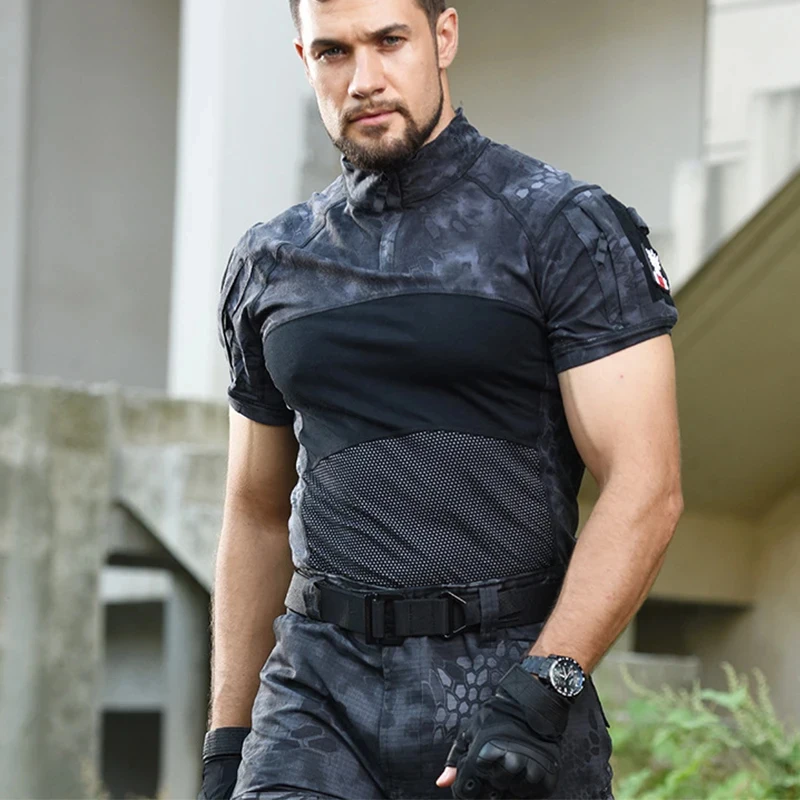 Camiseta táctica hombre algodón secado rápido manga corta exteriores