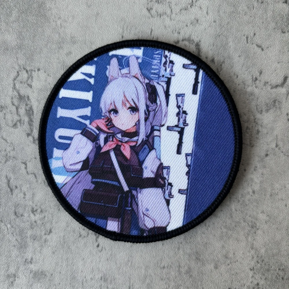 Parche de insignia de moral de Chica de Anime, brazalete estampado de primera línea de chica militar táctica, parche de gancho y bucle de archivo azul, pegatinas para mochila - imagen 4