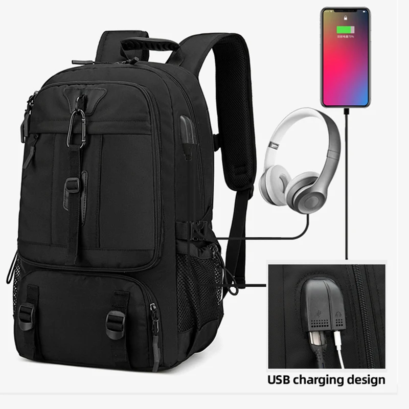 Bolsa de gimnasio para hombre, bolsas deportivas USB expandibles con paquete de zapatos para acampar al aire libre, senderismo, mochila grande para ordenador portátil - imagen 2