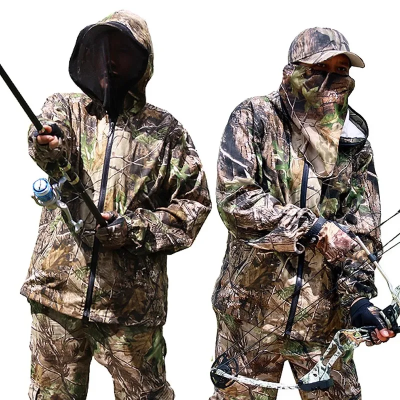 Primavera otoño Anti-mosquitos usable traje de camuflaje de la jungla hojas de arce camuflaje biónico caza traje de pesca CS chaqueta con capucha pantalones - imagen 3