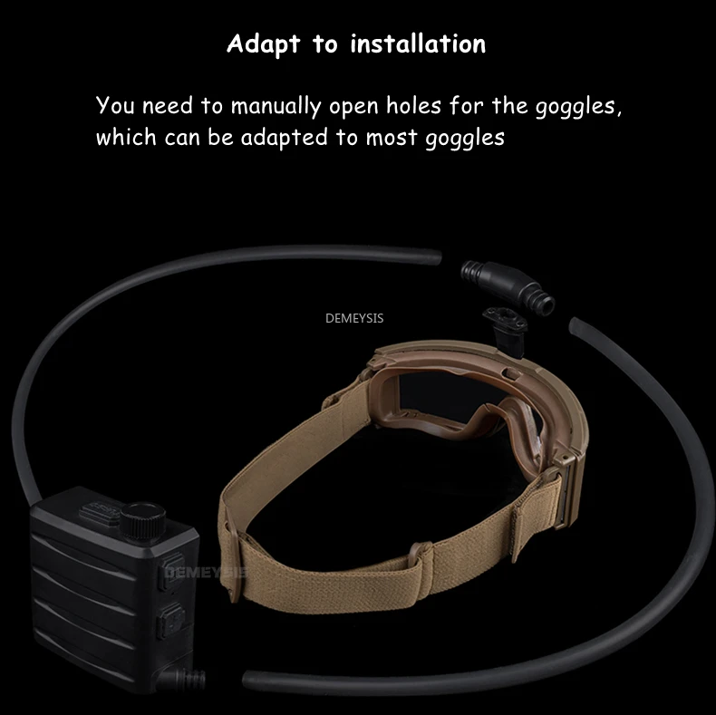 Gafas tácticas, ventilador de ventilación antiniebla, correa ajustable para la cabeza para Airsoft, motocross, montañismo, esquí, desempañamiento - imagen 4