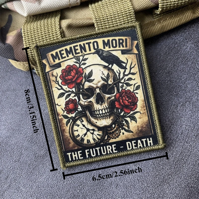 Parche táctico MEMENTO MORI militar con gancho y bucle para ropa