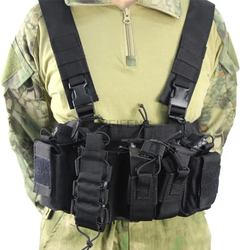Bolsa táctica de aparejo de pecho Molle Airsoft, chaleco con bolsa para revistas, funda funcional de caza, soporte para Walkie Talkie bidireccional - imagen 2