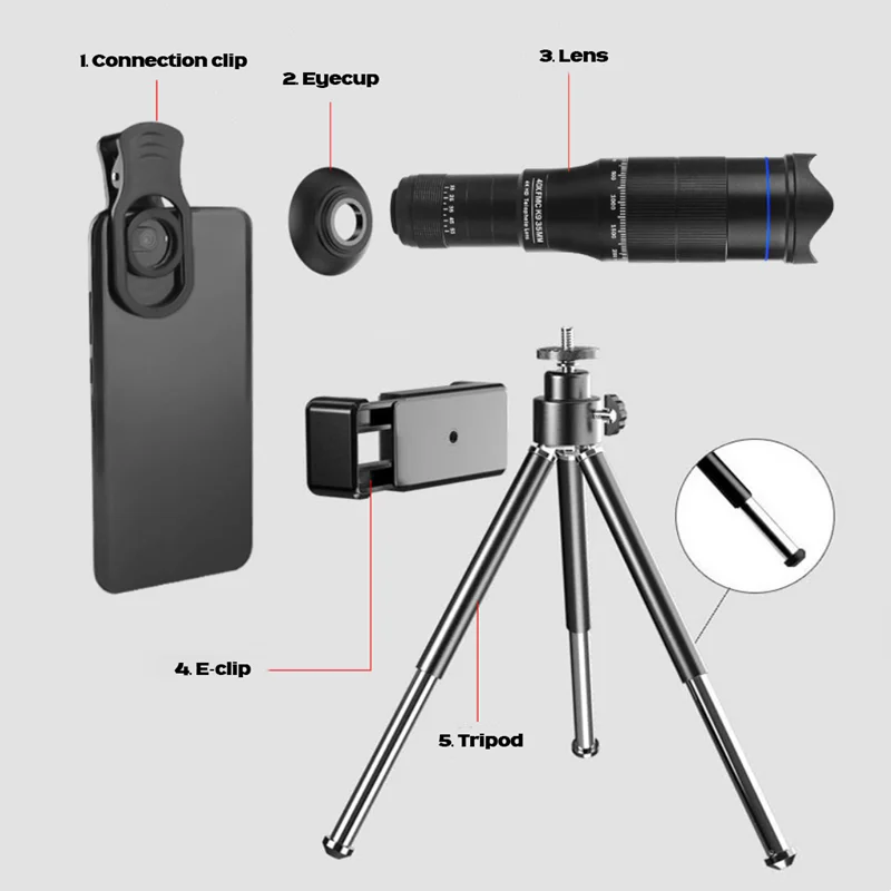 Telescopio con Zoom HD 40X, teleobjetivo Monocular para cámara de teléfono, Mini telescopio de Metal, teleobjetivo móvil para acampar y turismo - imagen 5
